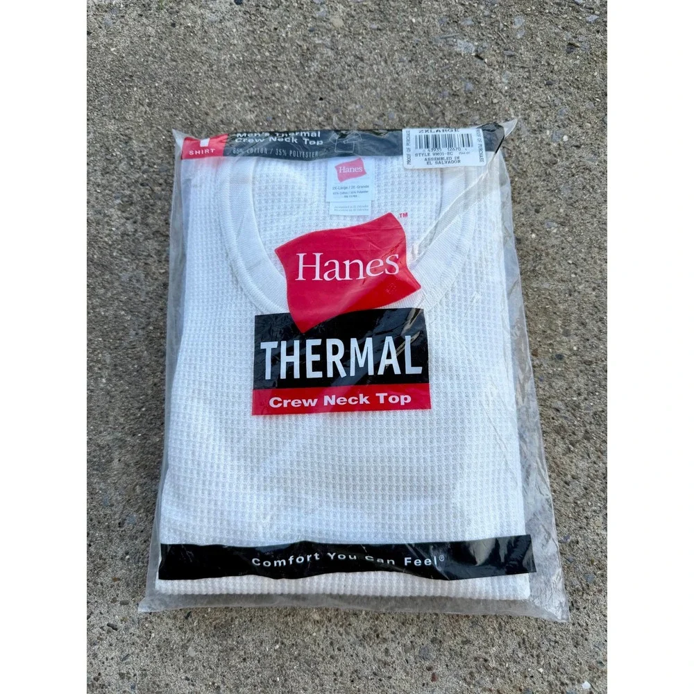 Hanes Mens Thermal Crew Neck Top White Waffle Knit Long Sleeve WM01-EC 2XL NIP